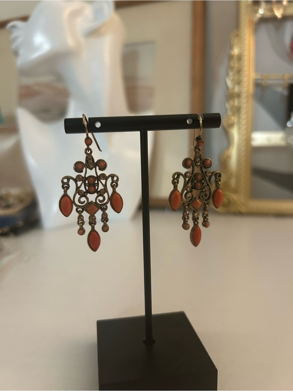 Monet Vintage Orange Drop Chandelier Earrings